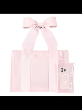 case-mate Pink Clear Tote with Bow Handles and Detachable Pouch